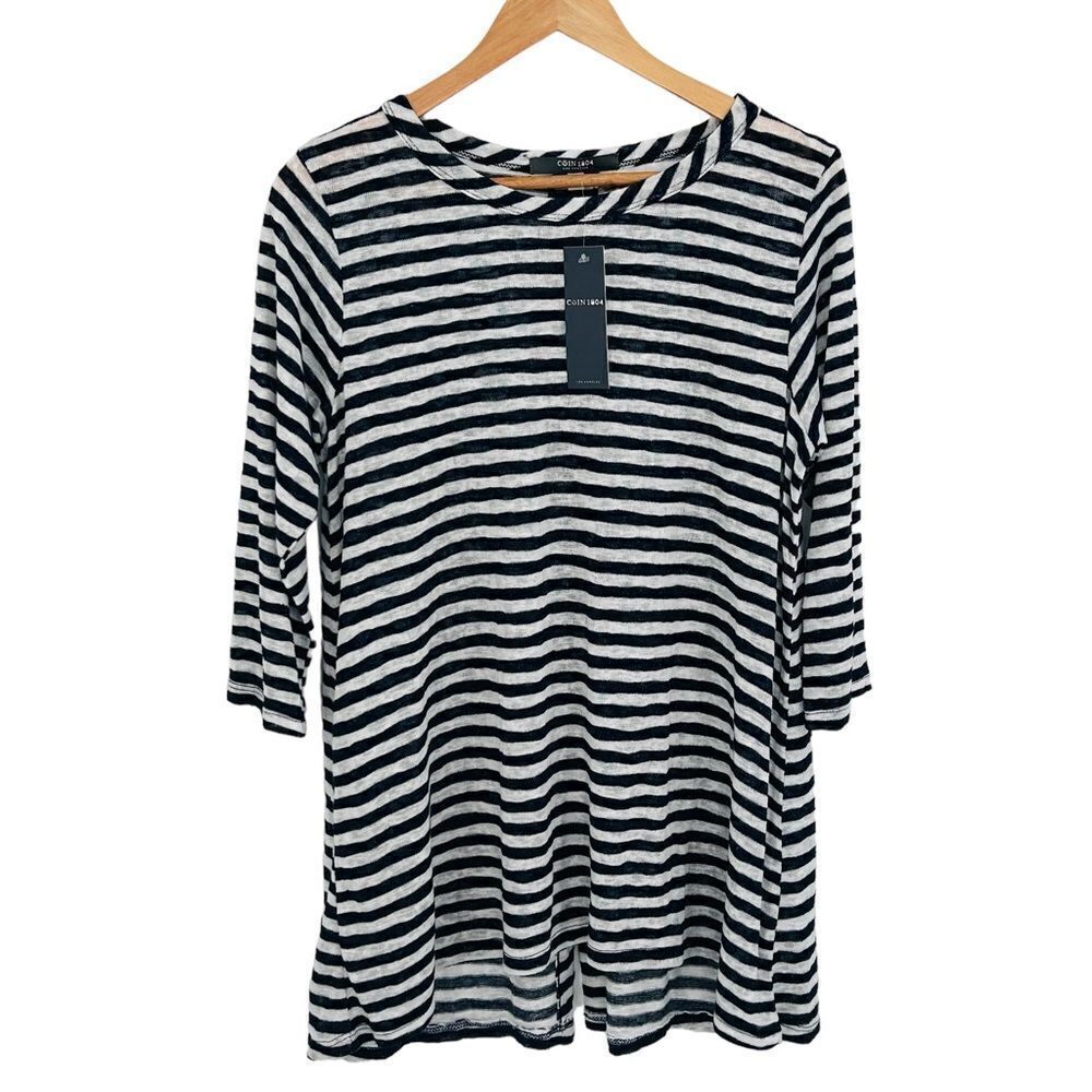 NWT Coin 1804 striped navy and white Unix top with button back size 1x
